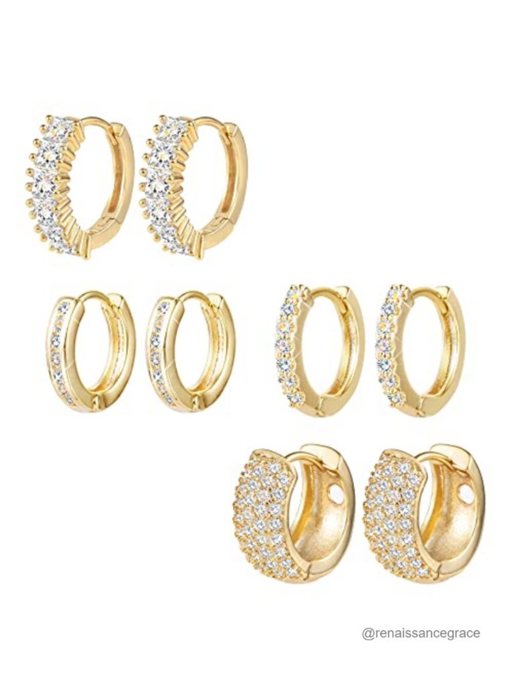 4 Pair Small Gold Hoop Earrings Set for Women 14K Gold Plated Sterling Silver